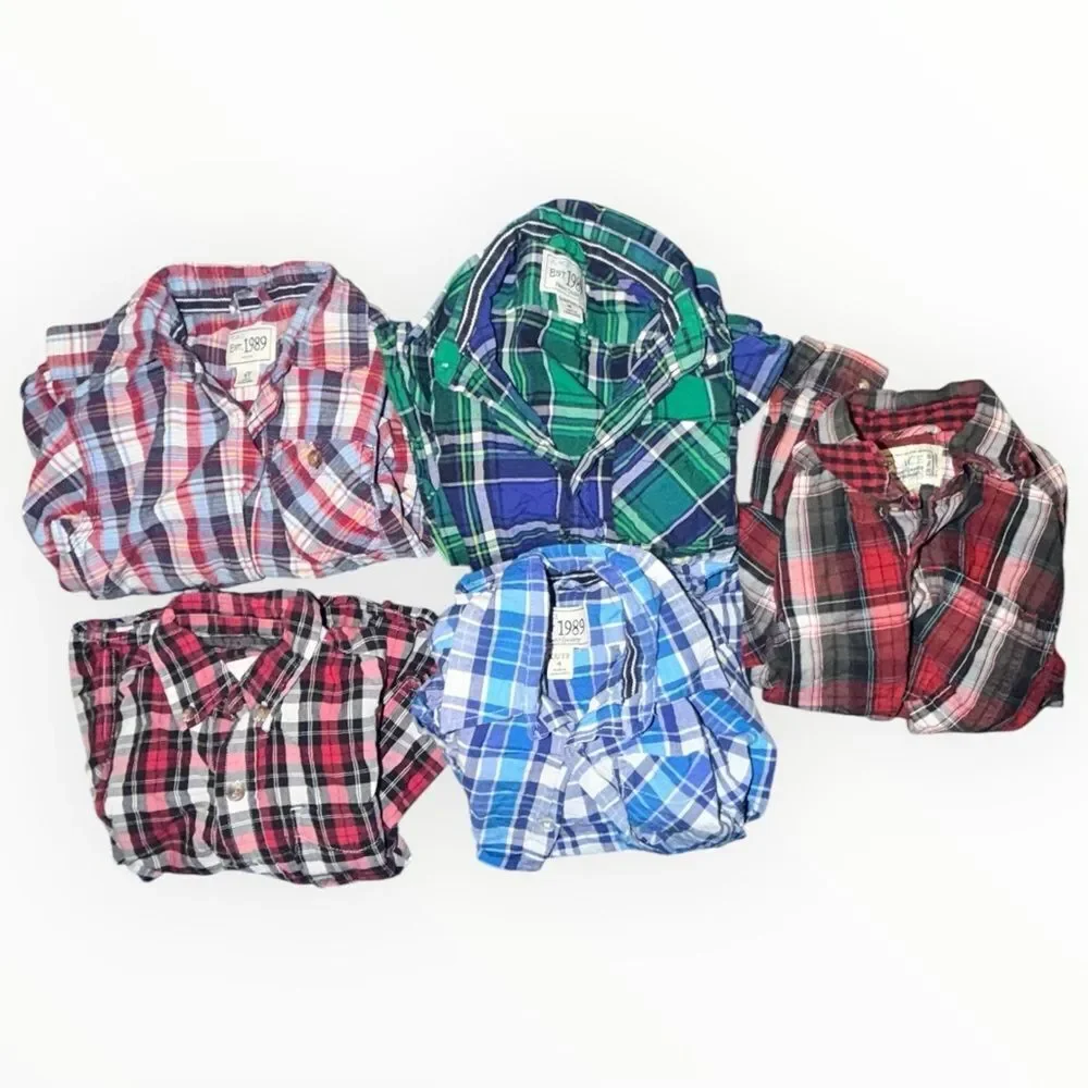 Lot of 5 The Childrens Place Boys Plaid Button-Down Shirts Size 4 4T Long Sleeve